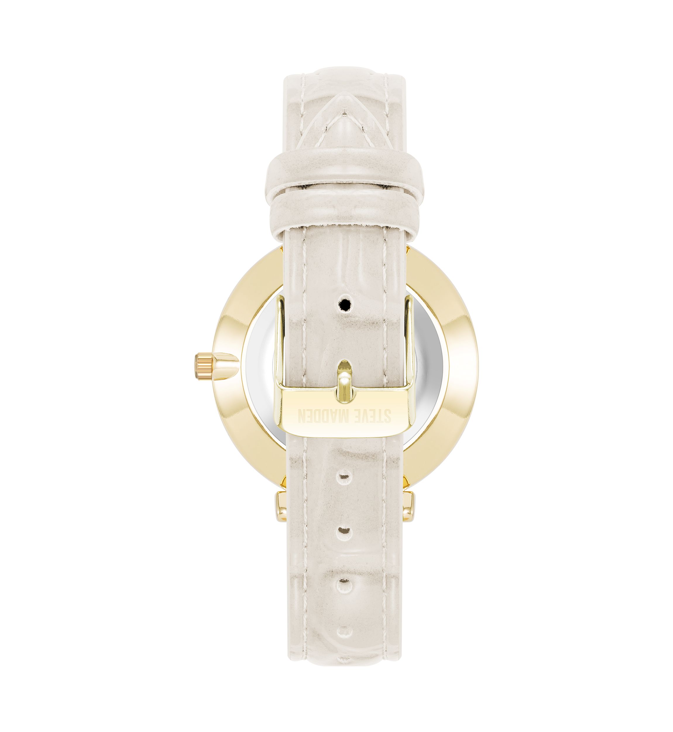 Contemporary White Faux Leather and Gold Tone Alloy Metal Watch