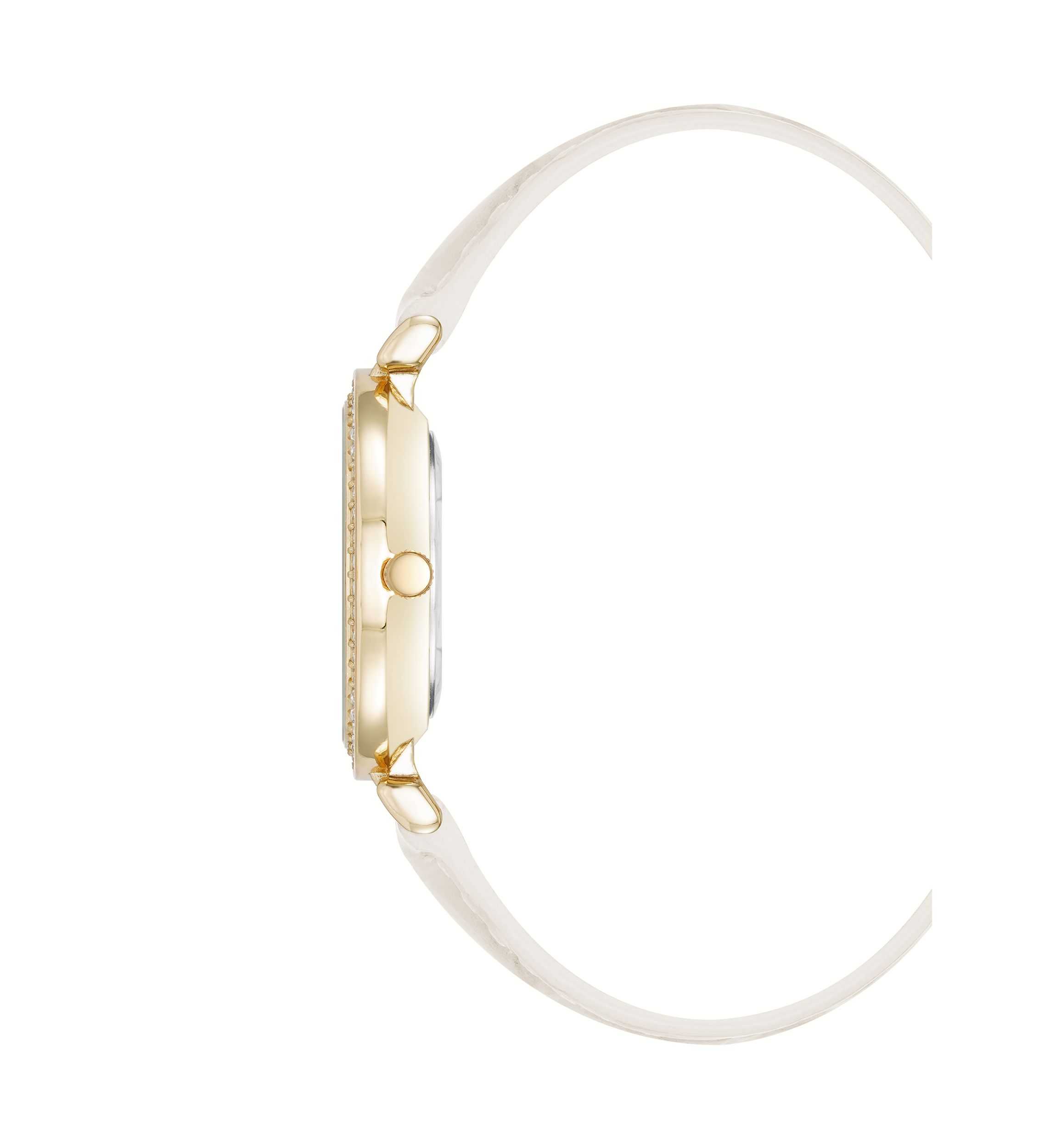 Contemporary White Faux Leather and Gold Tone Alloy Metal Watch