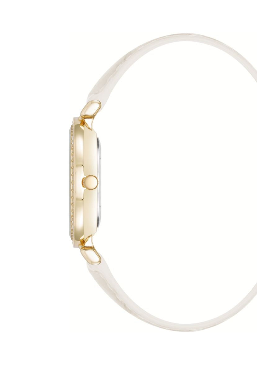 Contemporary White Faux Leather and Gold Tone Alloy Metal Watch