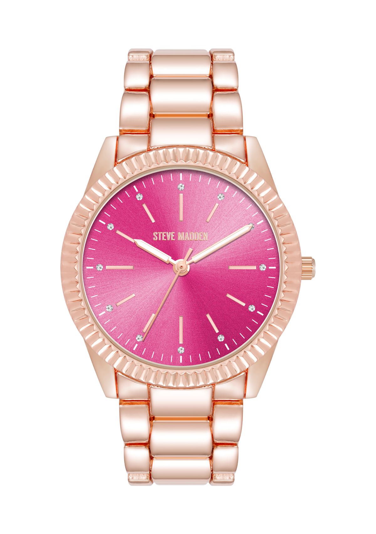 Coin Edge Hot Pink and Rose Gold Tone Alloy Metal Bracelet Watch