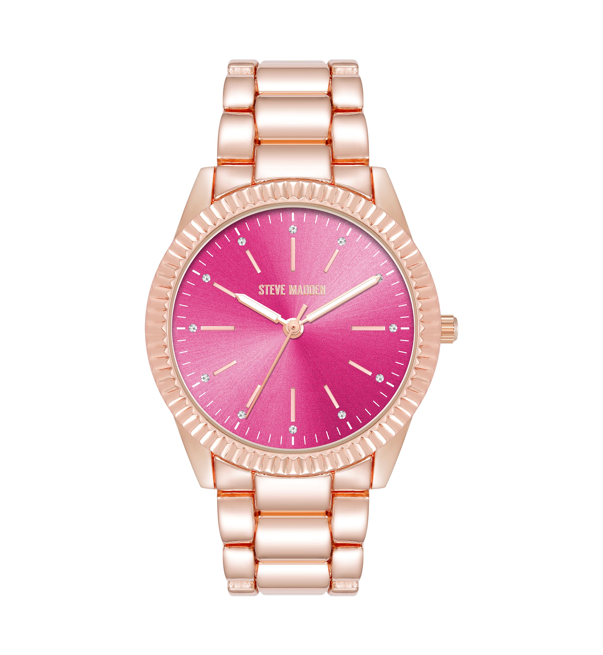 Coin Edge Hot Pink and Rose Gold Tone Alloy Metal Bracelet Watch