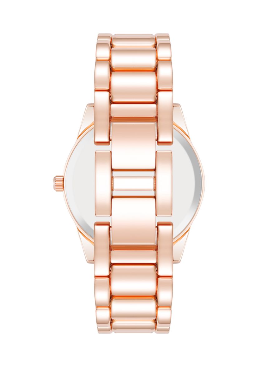Coin Edge Hot Pink and Rose Gold Tone Alloy Metal Bracelet Watch