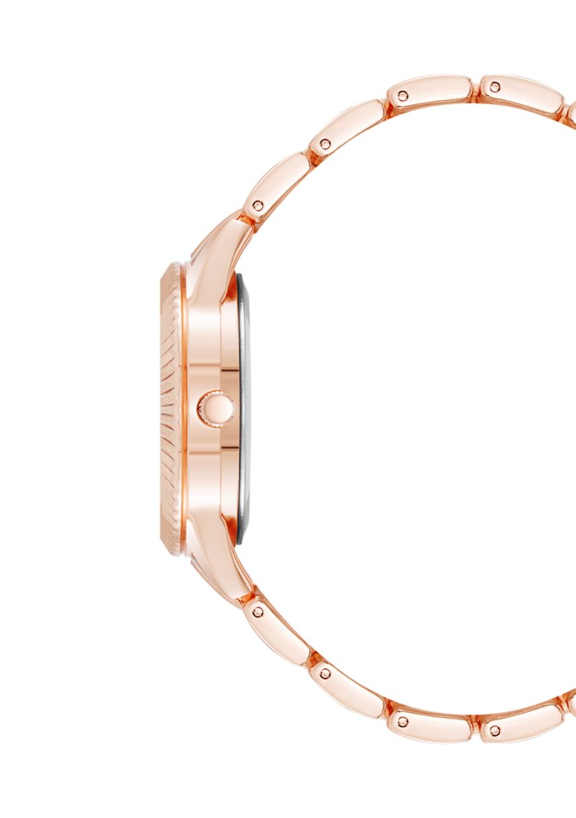 Coin Edge Hot Pink and Rose Gold Tone Alloy Metal Bracelet Watch