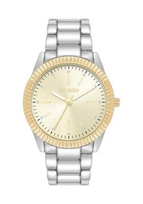 Steve Madden Women's Coin Edge Hot Pink and Rose Gold Tone Alloy Metal Bracelet Watch