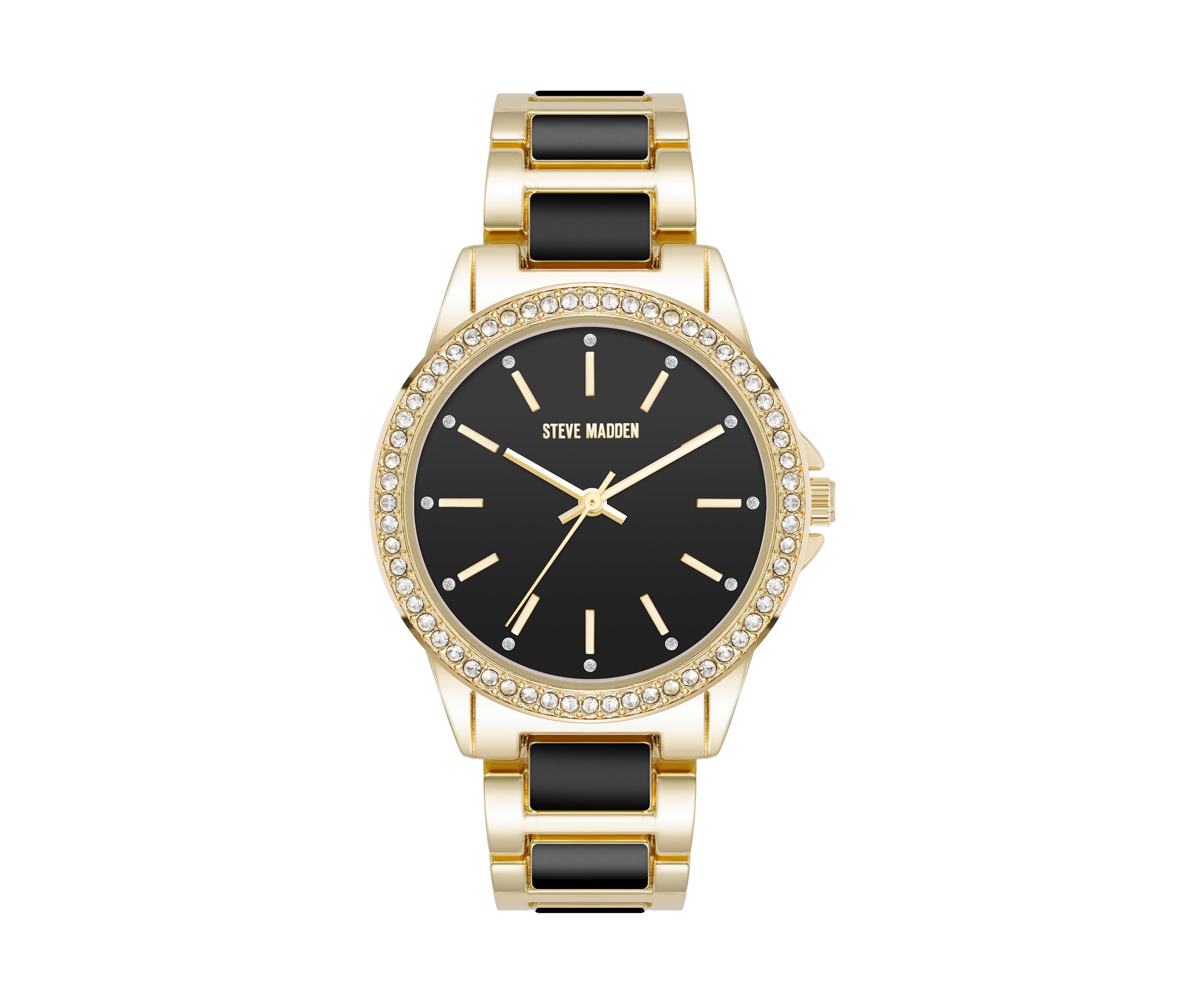 Signature Black Enamel and Gold-Tone Alloy Metal Bracelet Watch