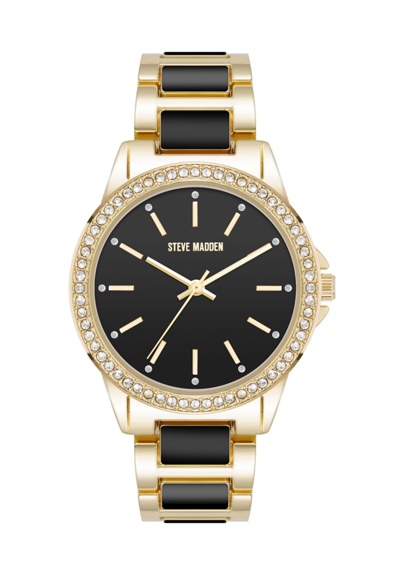 Signature Black Enamel and Gold-Tone Alloy Metal Bracelet Watch