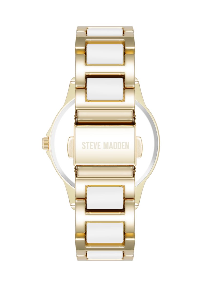 Signature White Enamel and Gold Tone Alloy Metal Bracelet Watch