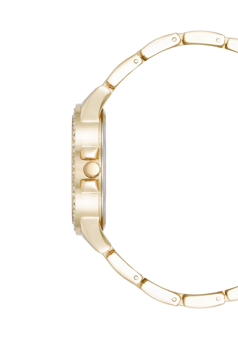 Signature White Enamel and Gold Tone Alloy Metal Bracelet Watch