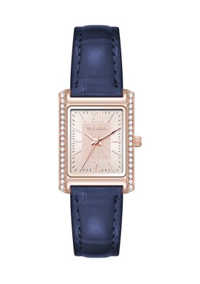 Steve Madden Rose Tone Blue Crystal Accented Strap Watch | Belk