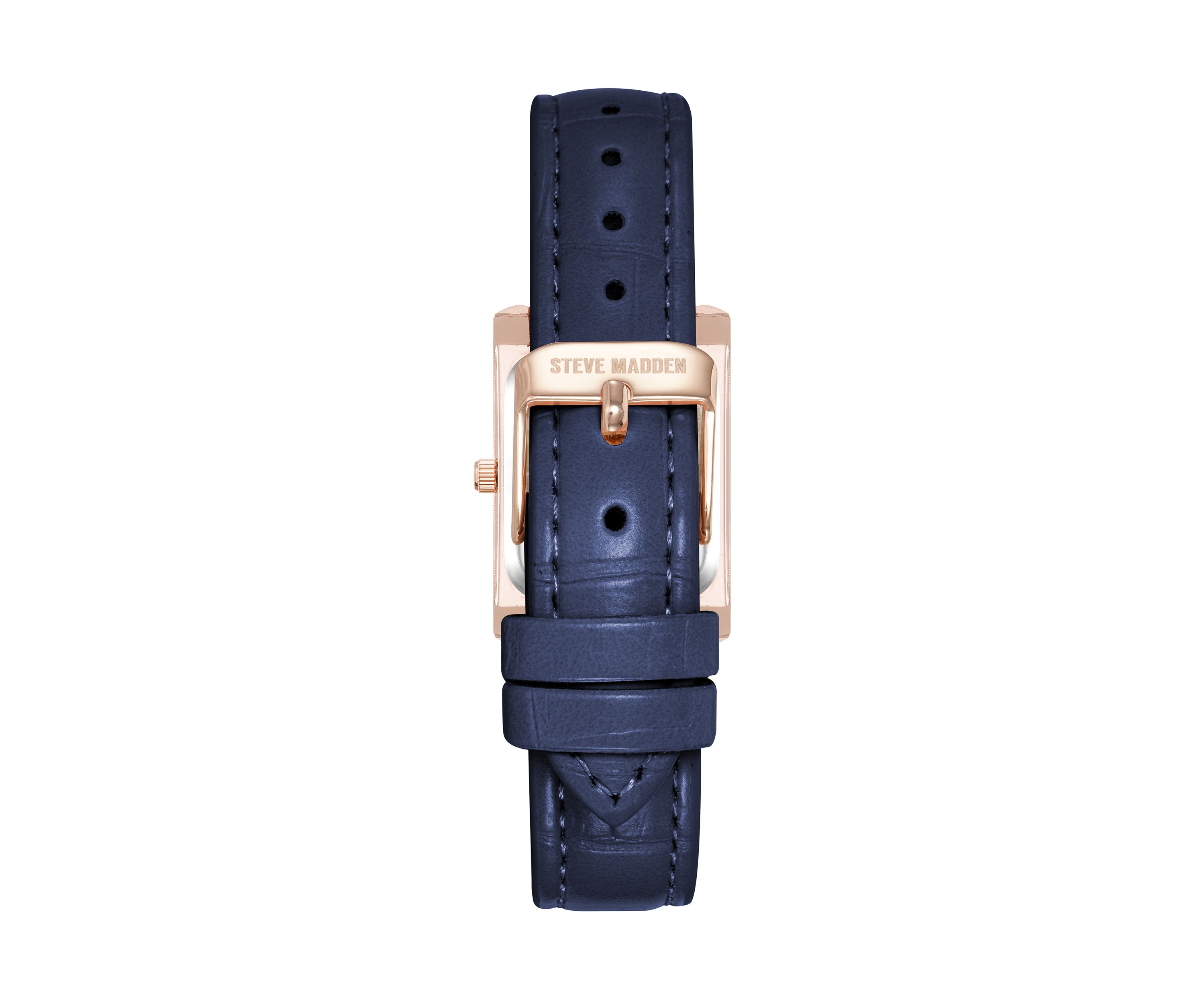 Rose Tone Blue Crystal Accented Strap Watch