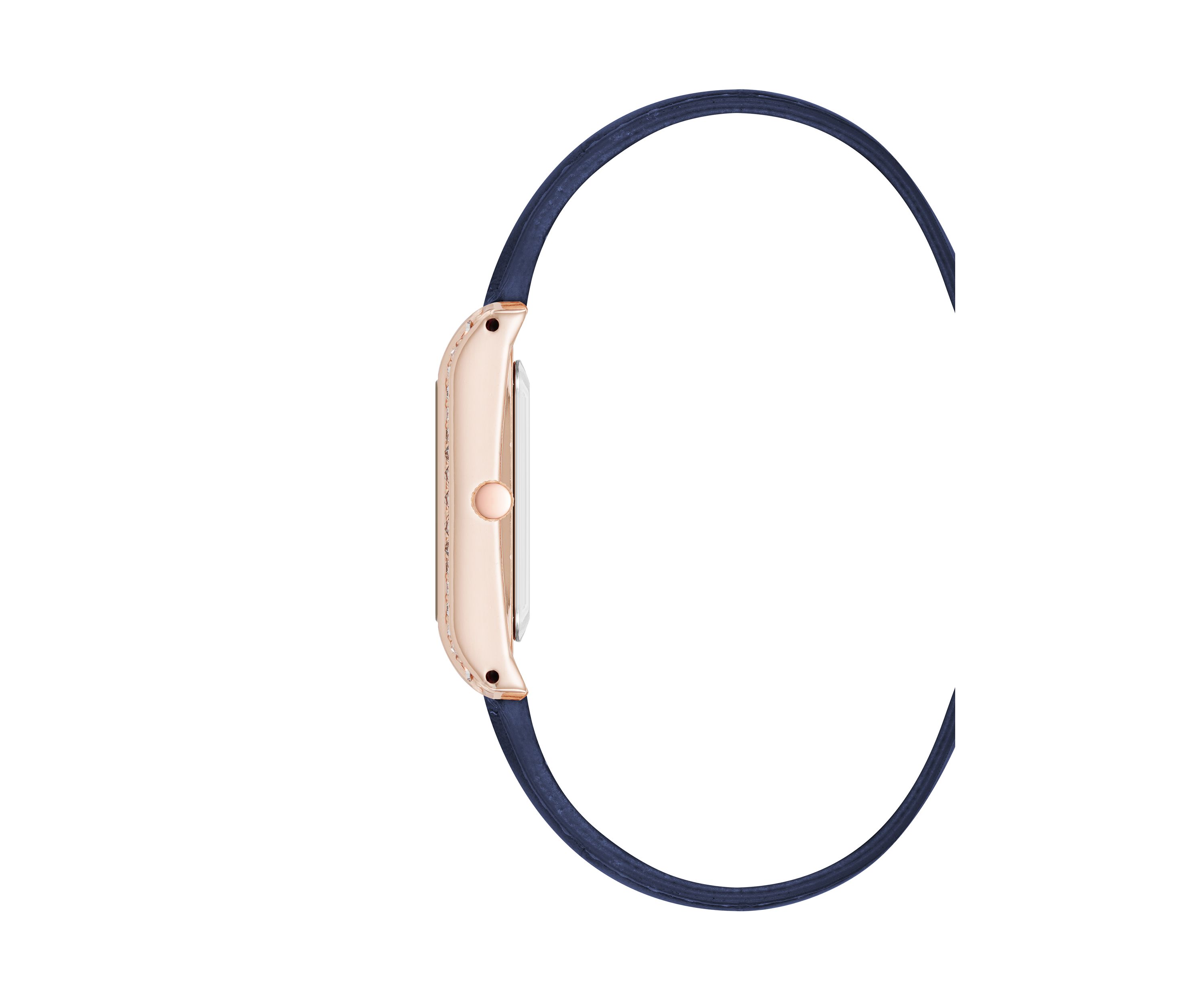 Rose Tone Blue Crystal Accented Strap Watch