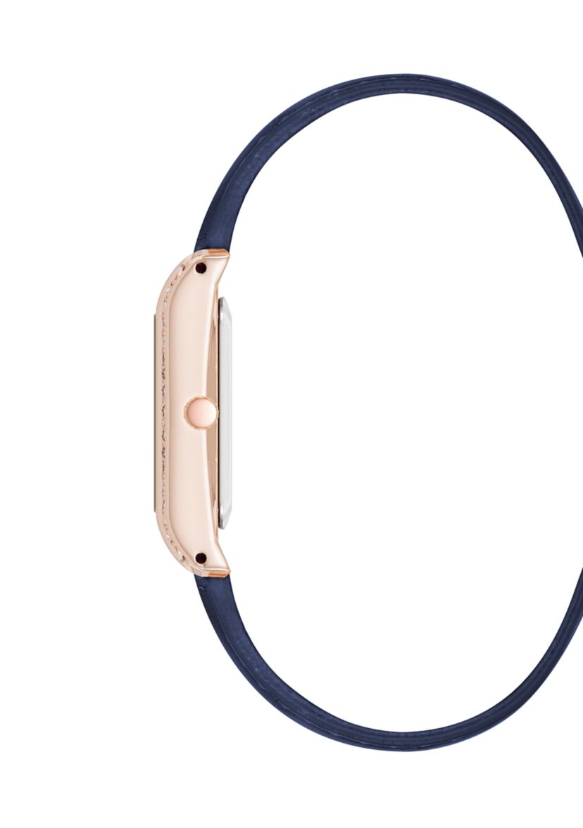 Rose Tone Blue Crystal Accented Strap Watch
