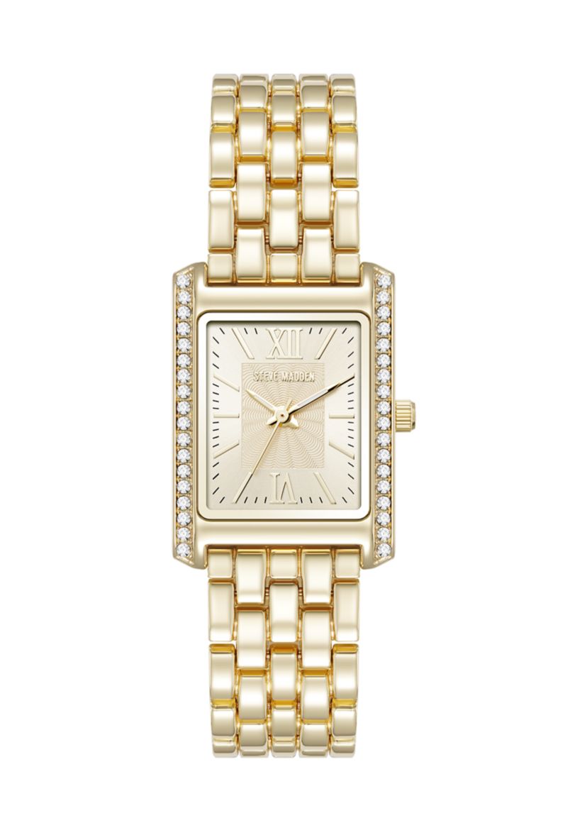  Crystal Accented Gold Tone Bracelet Watch