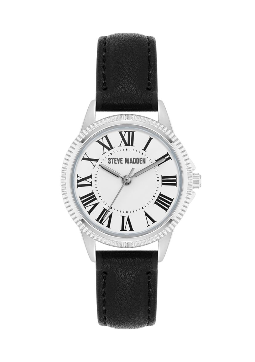 Premium Roman Numeral Black PU Leather Band Watch