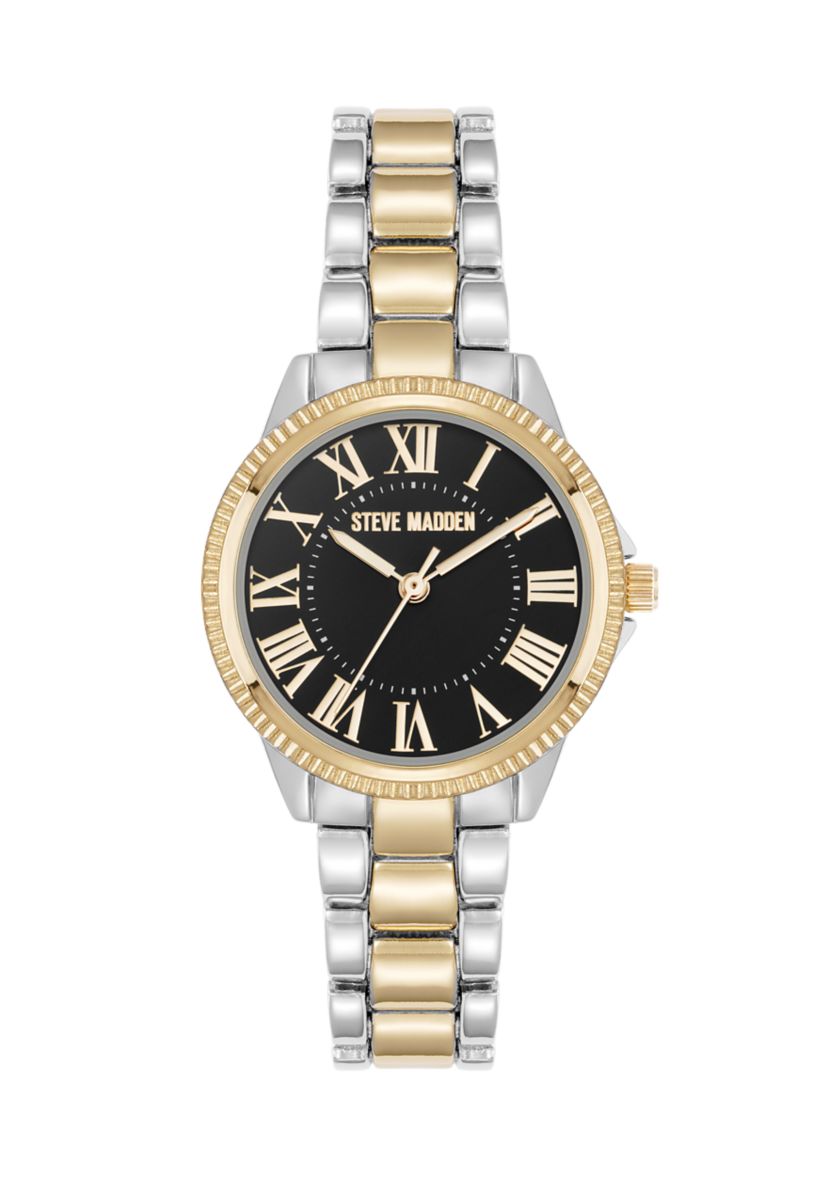 Roman Numeral Two-Tone Alloy Metal Bracelet Watch