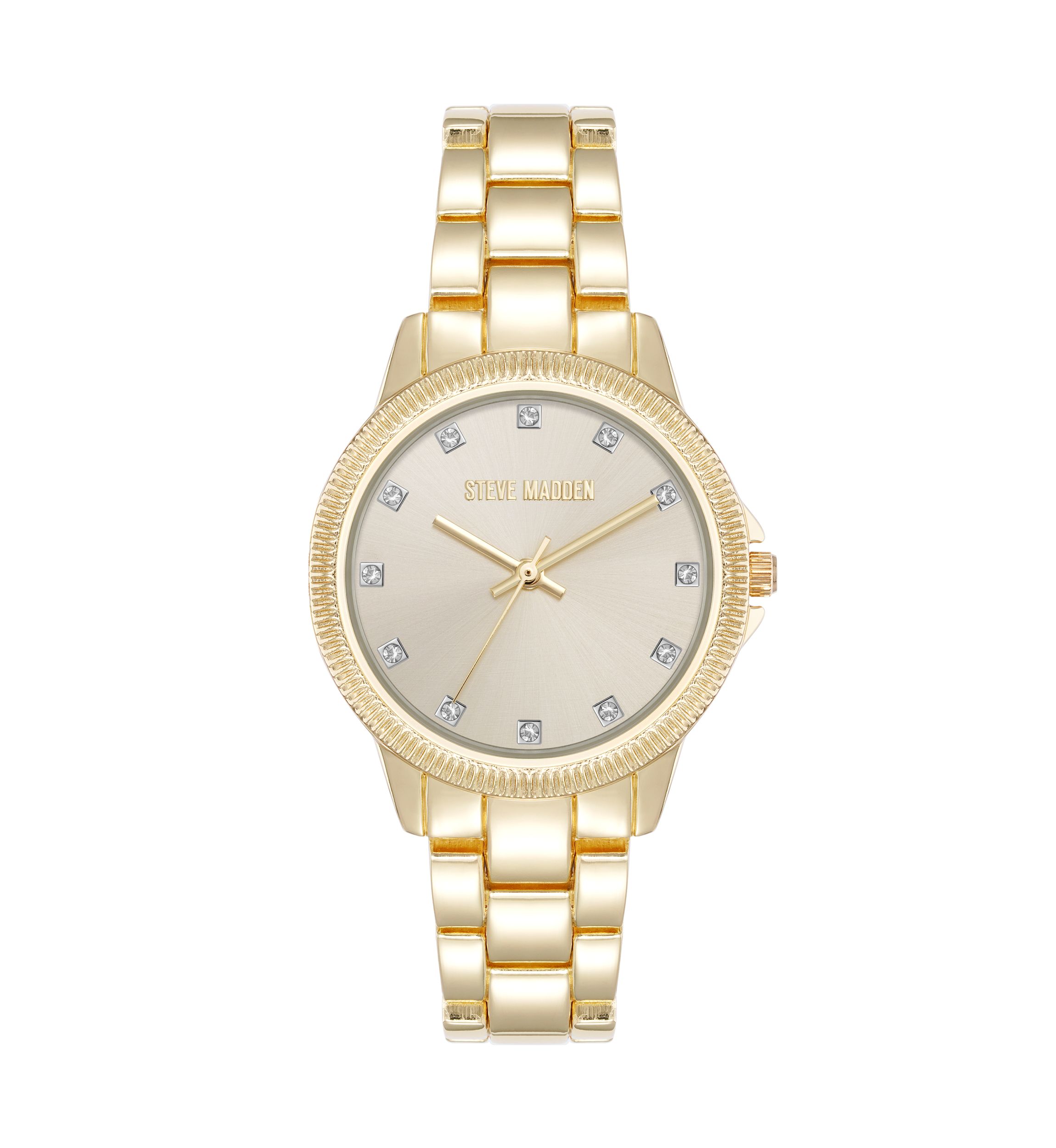 Casual Gold-Tone Alloy Metal Crystal Accented Bracelet Watch
