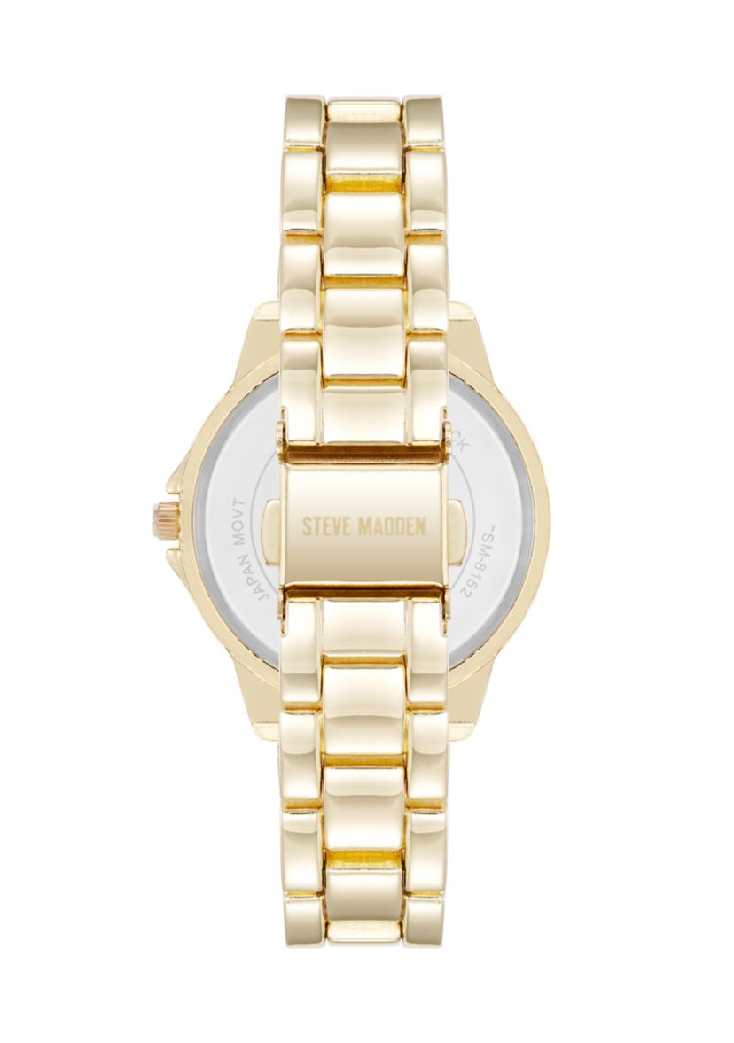 Casual Gold-Tone Alloy Metal Crystal Accented Bracelet Watch