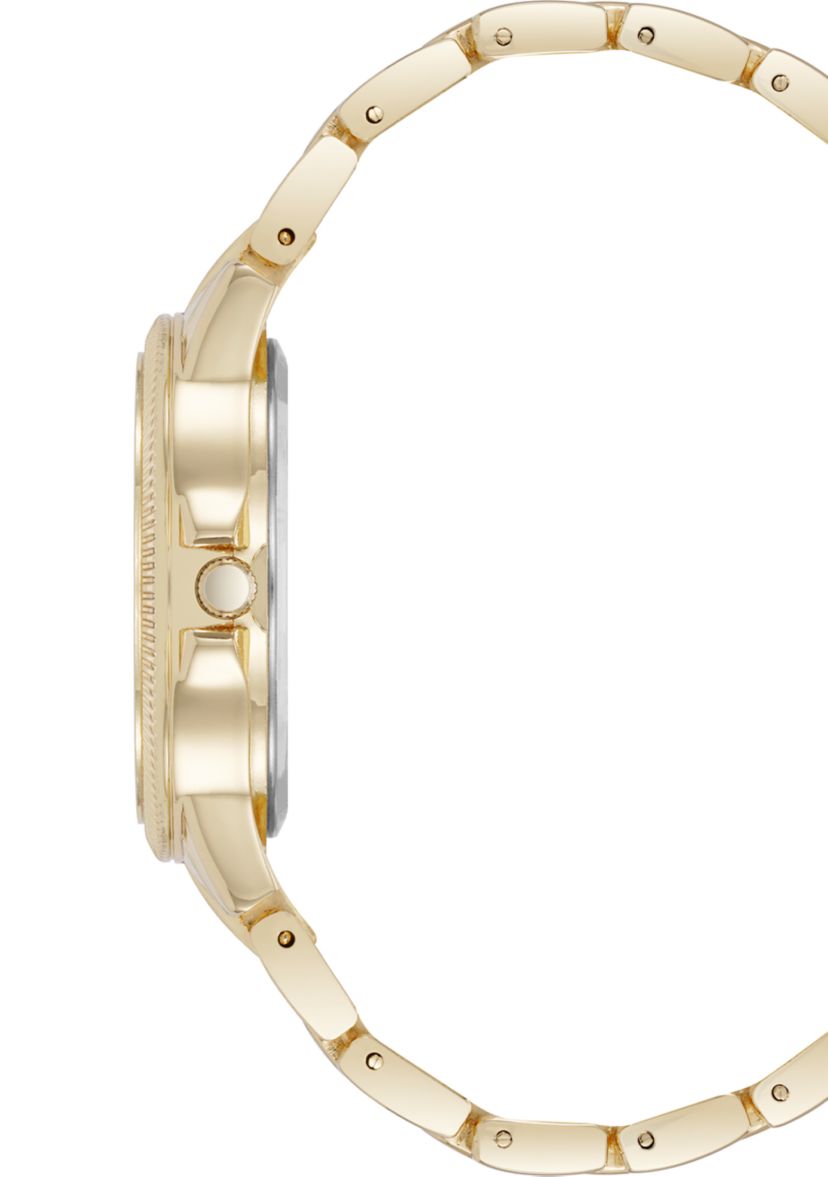 Casual Gold-Tone Alloy Metal Crystal Accented Bracelet Watch