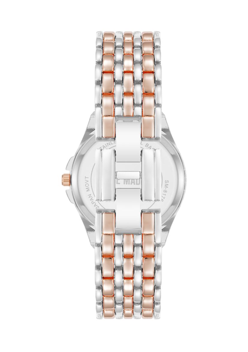 Rose Silver Tone Crystal Accented Bezel Watch