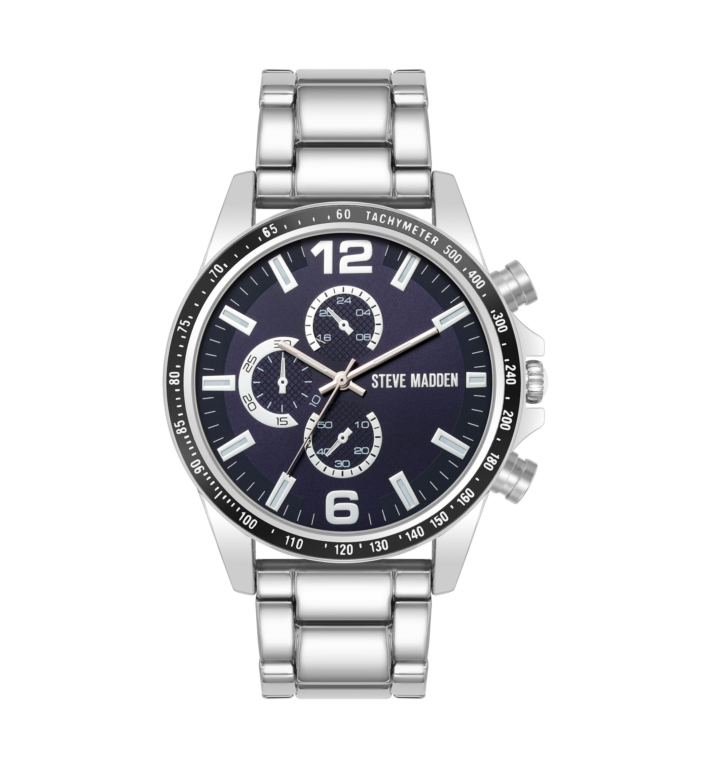 Modern Navy Dial and Silver-Tone Alloy Metal Watch