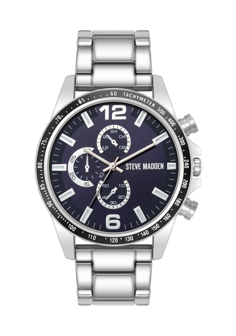 Modern Navy Dial and Silver-Tone Alloy Metal Watch
