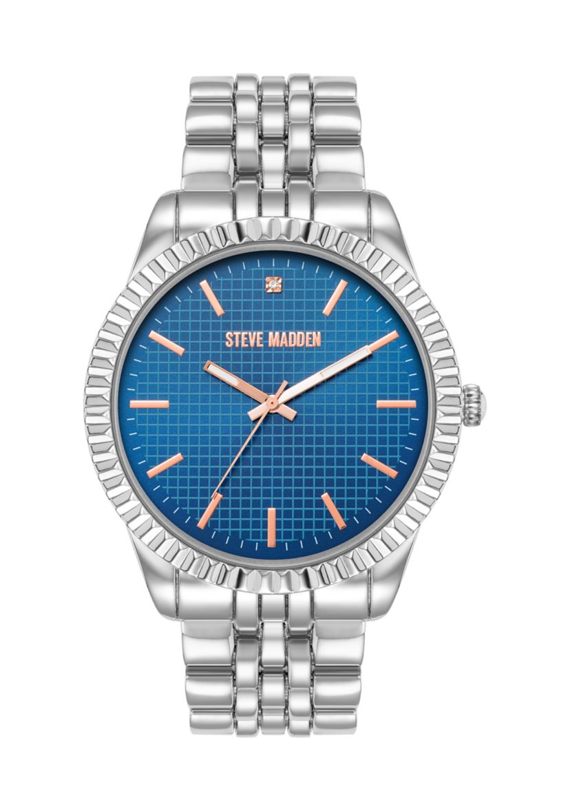  Coin Edge Navy and Silver Tone Alloy Metal Watch