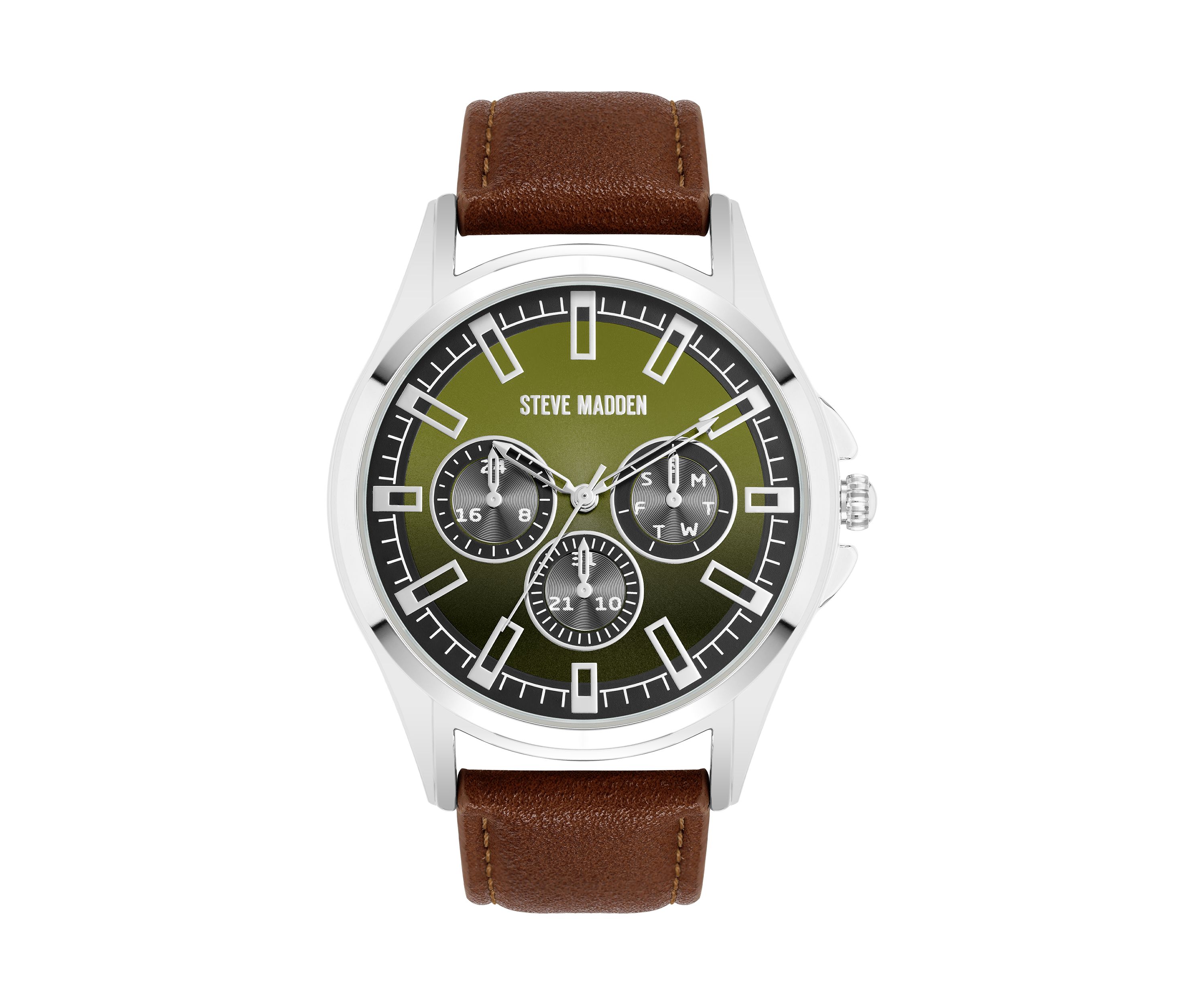 Signature Green and Brown Faux Leather Silver Tone Alloy Metal Watch