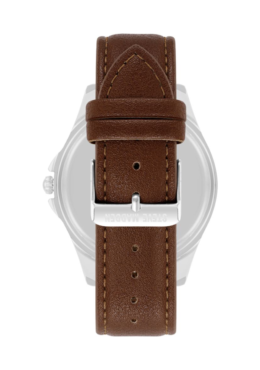 Signature Green and Brown Faux Leather Silver Tone Alloy Metal Watch