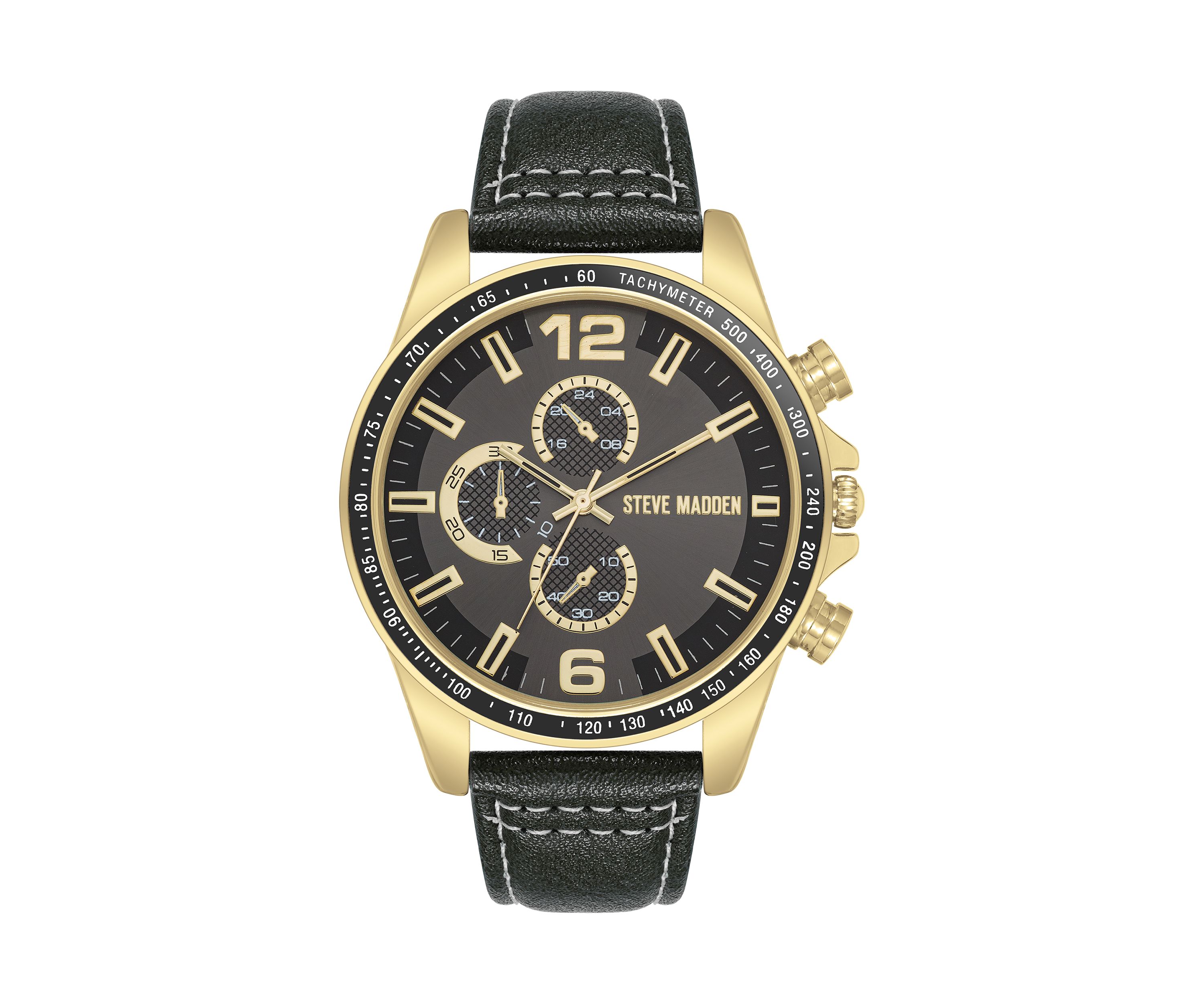 Modern Black Faux Leather and Gold Tone Alloy Metal Watch