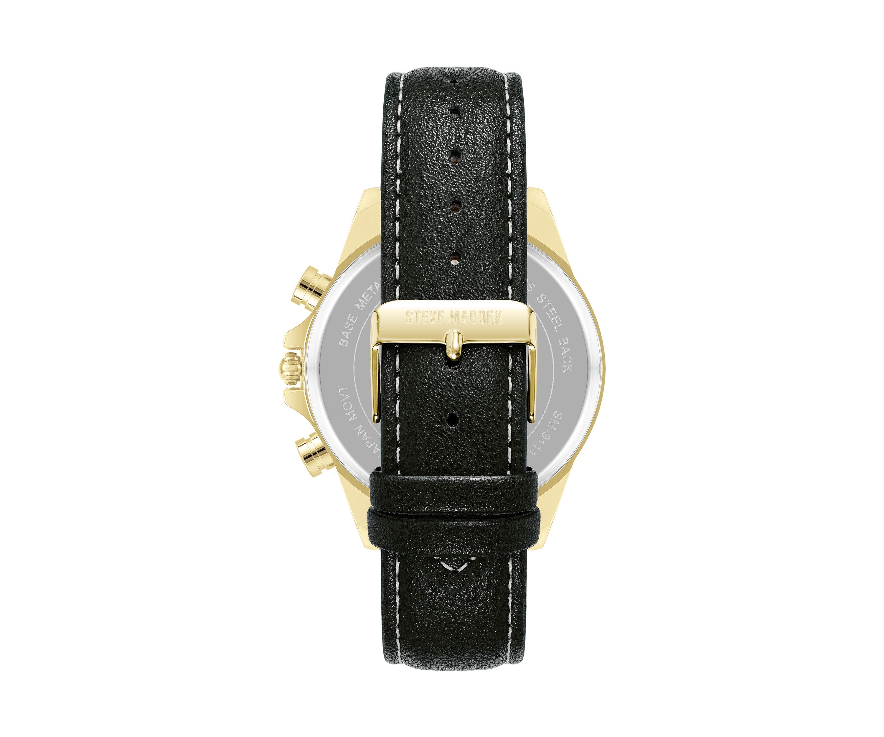 Modern Black Faux Leather and Gold Tone Alloy Metal Watch