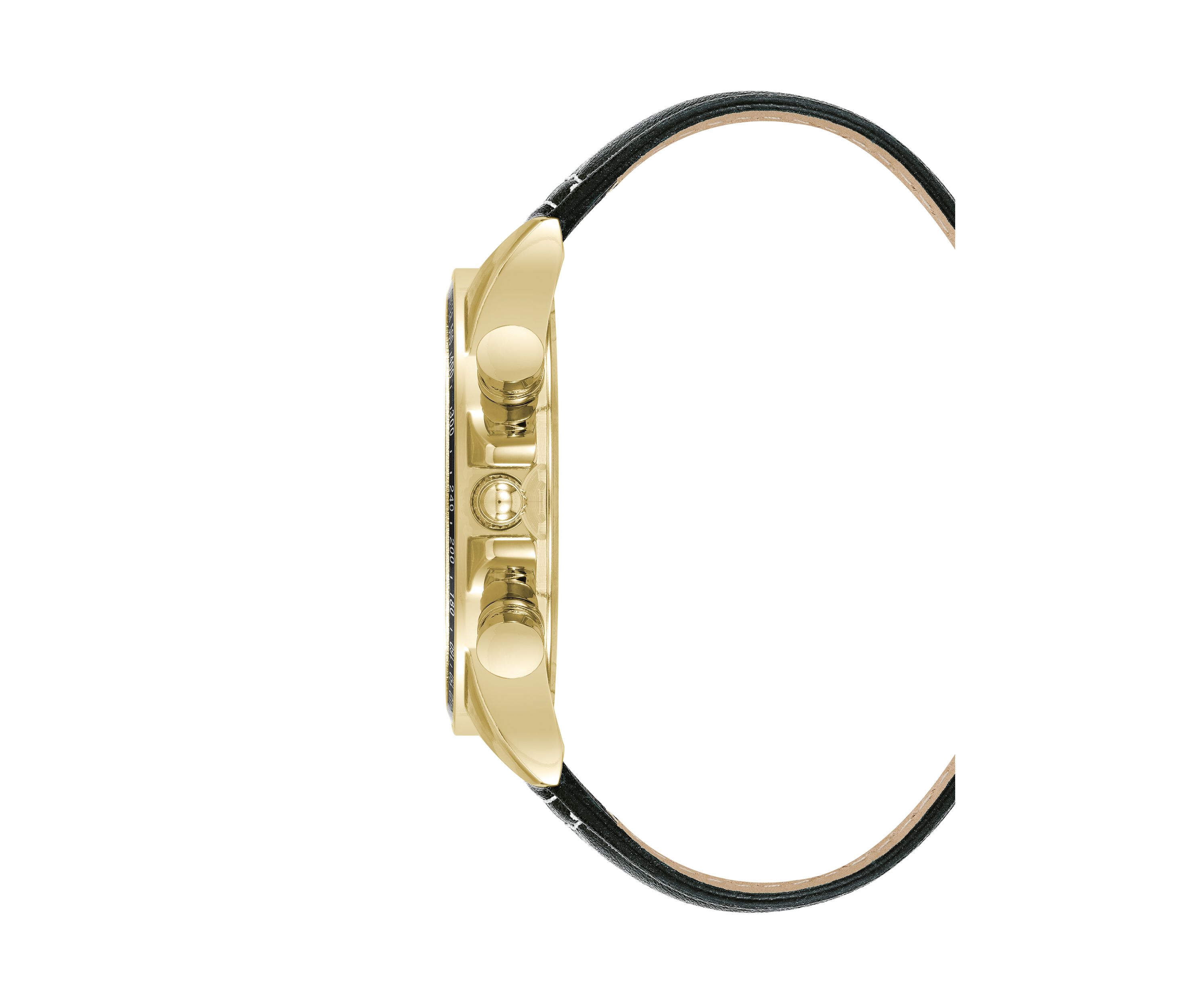 Modern Black Faux Leather and Gold Tone Alloy Metal Watch