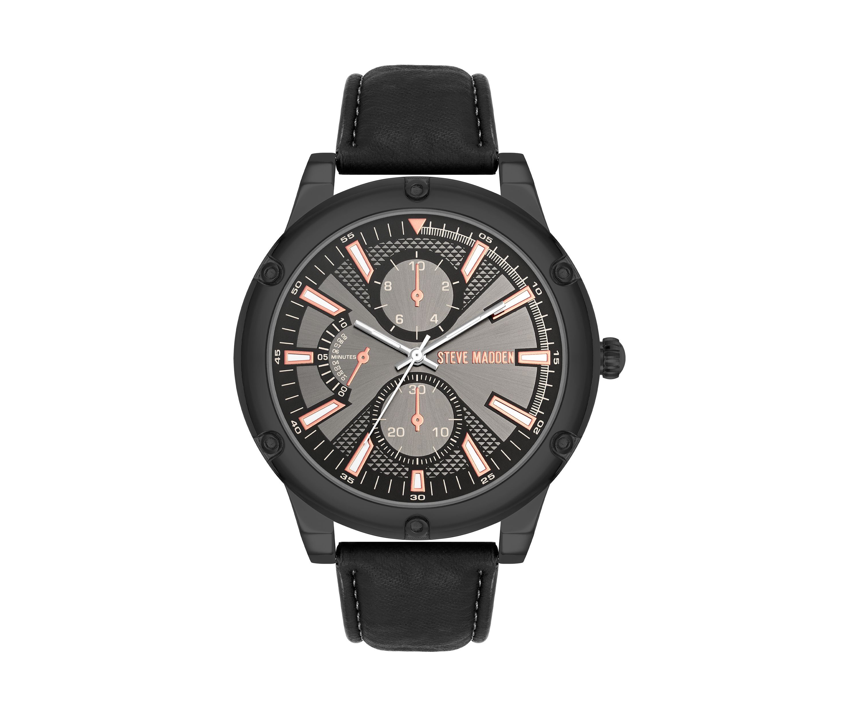 Sleek Black Faux Leather and Dark Gray Alloy Metal Watch