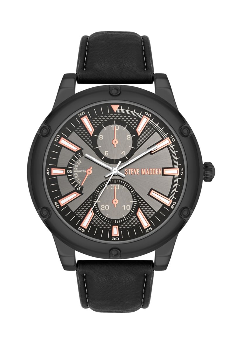 Sleek Black Faux Leather and Dark Gray Alloy Metal Watch