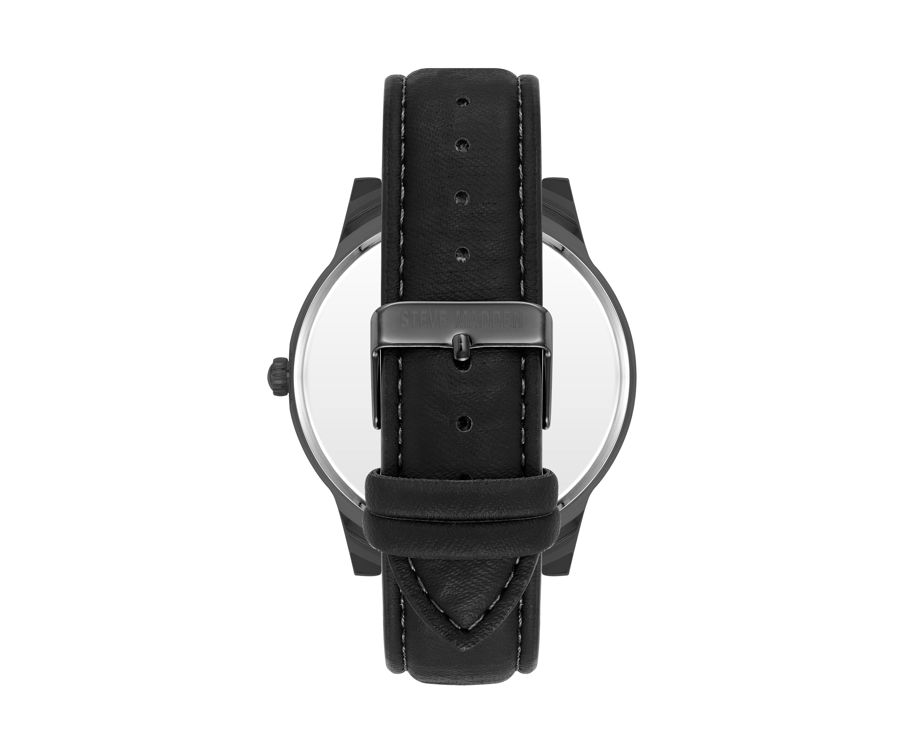 Sleek Black Faux Leather and Dark Gray Alloy Metal Watch