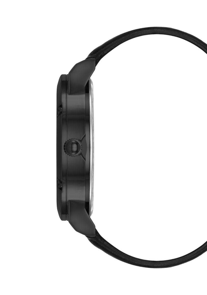 Sleek Black Faux Leather and Dark Gray Alloy Metal Watch
