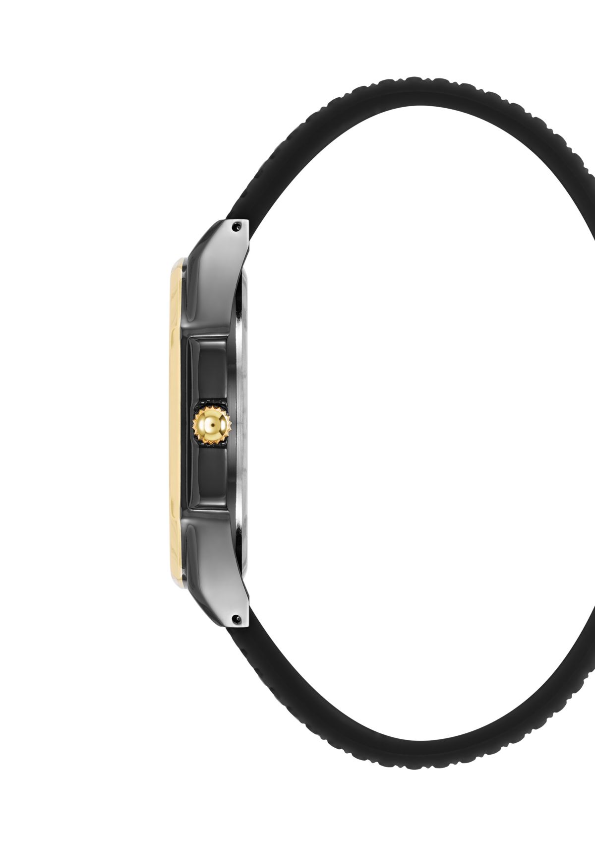 Bold Black Textured Silicone and Gold Tone Alloy Metal Watch