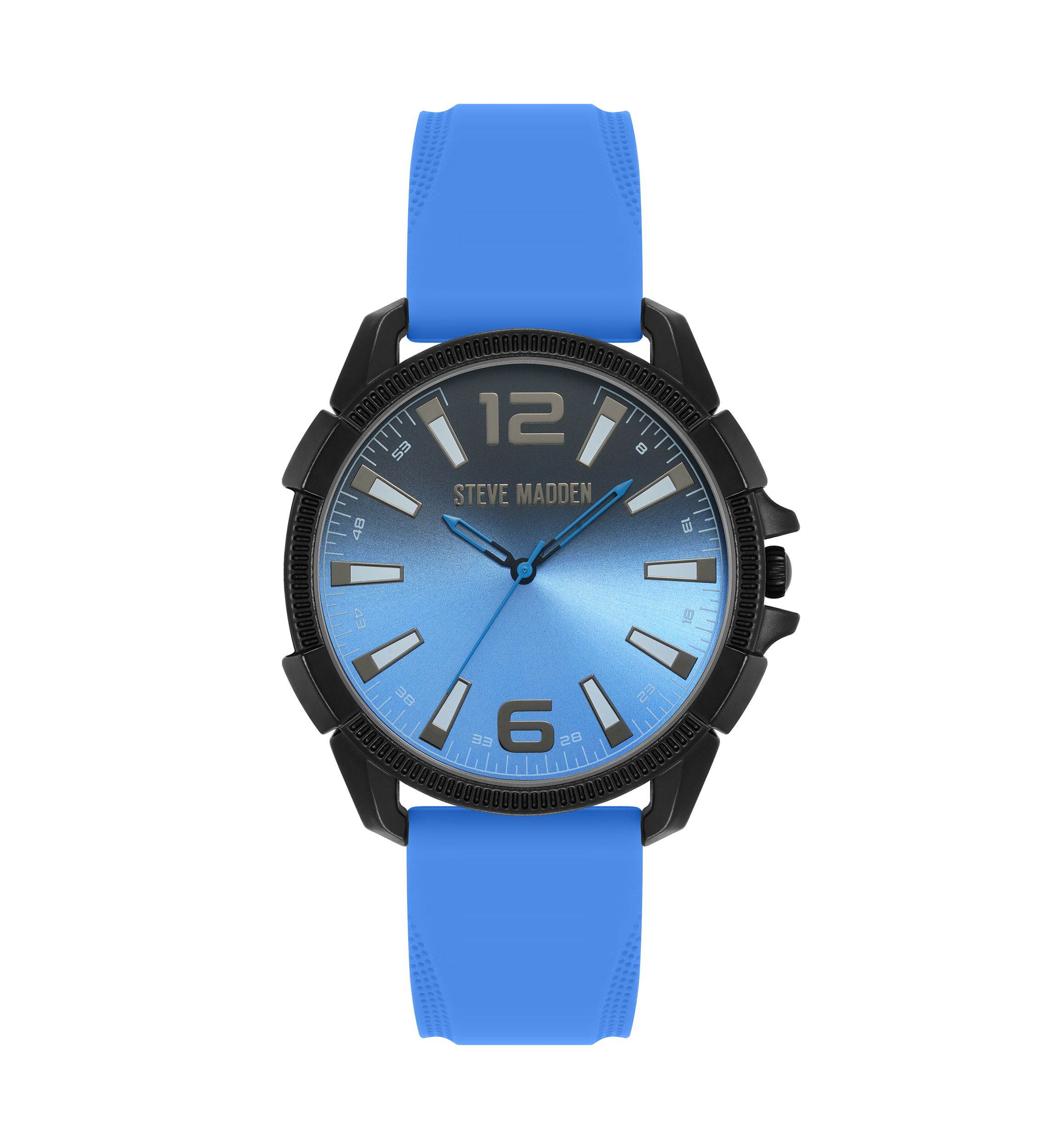 Vibrant Blue Silicone and Black Alloy Metal Watch