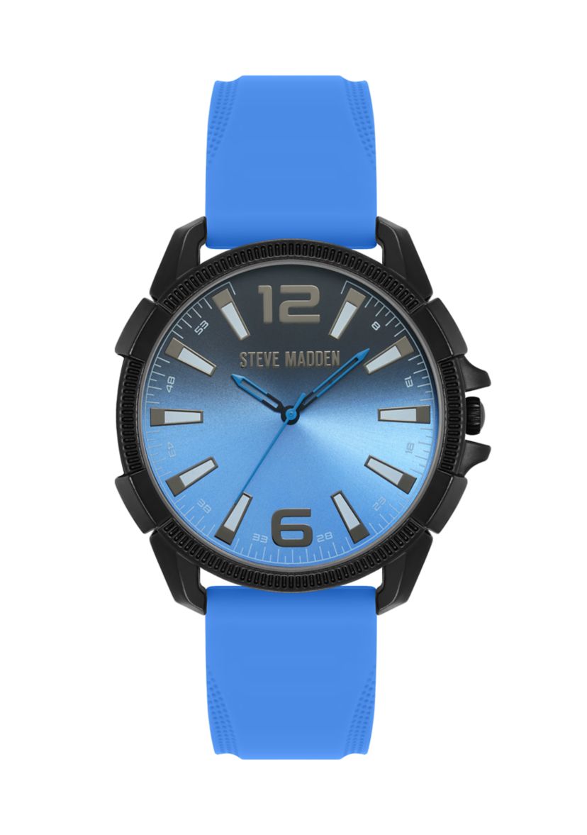 Vibrant Blue Silicone and Black Alloy Metal Watch