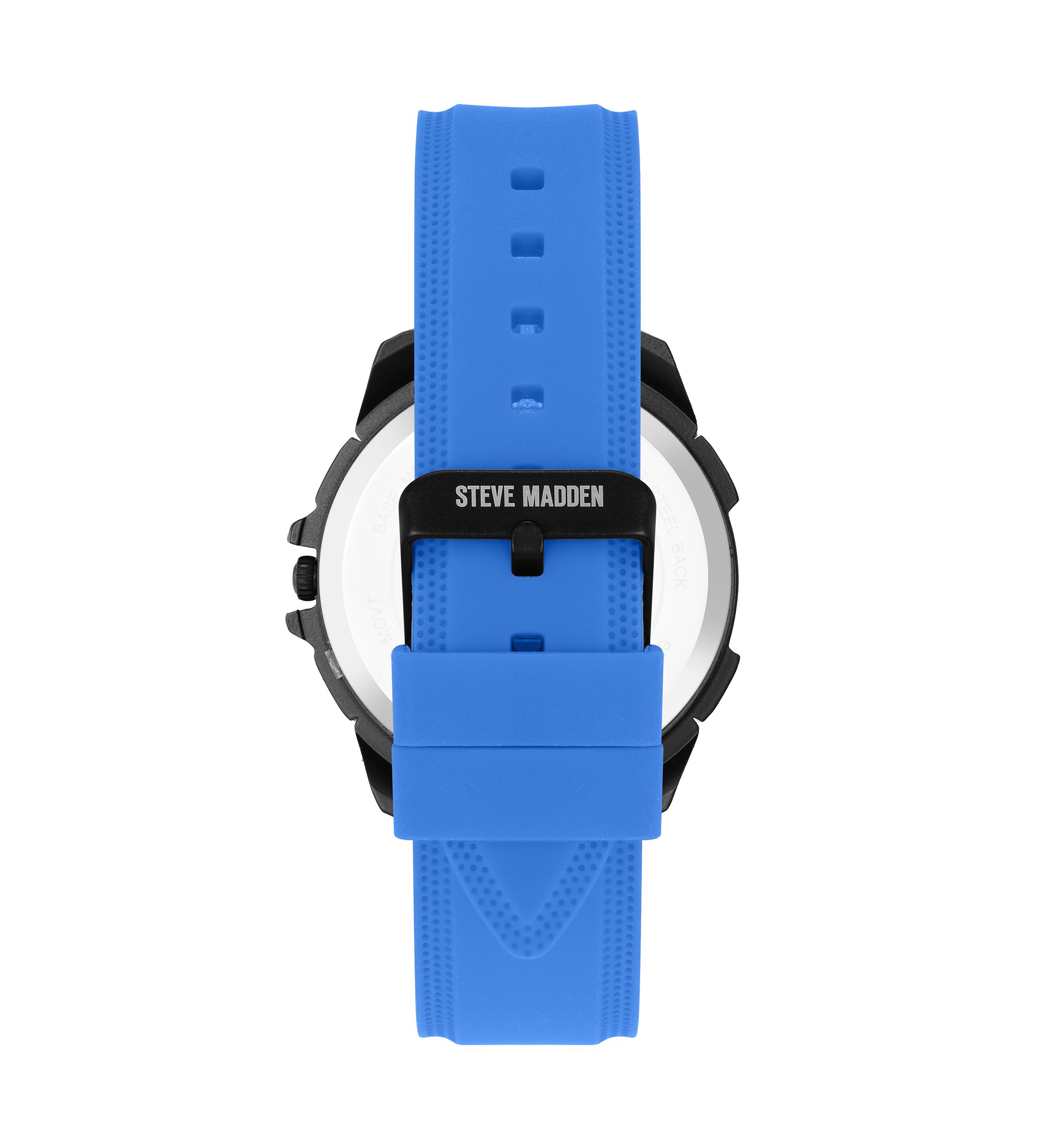 Vibrant Blue Silicone and Black Alloy Metal Watch