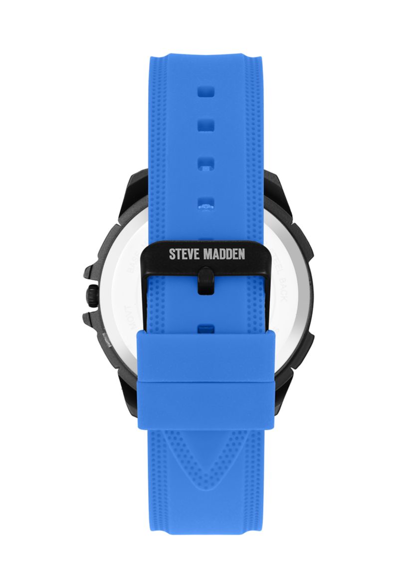 Vibrant Blue Silicone and Black Alloy Metal Watch