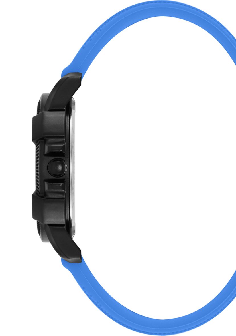 Vibrant Blue Silicone and Black Alloy Metal Watch