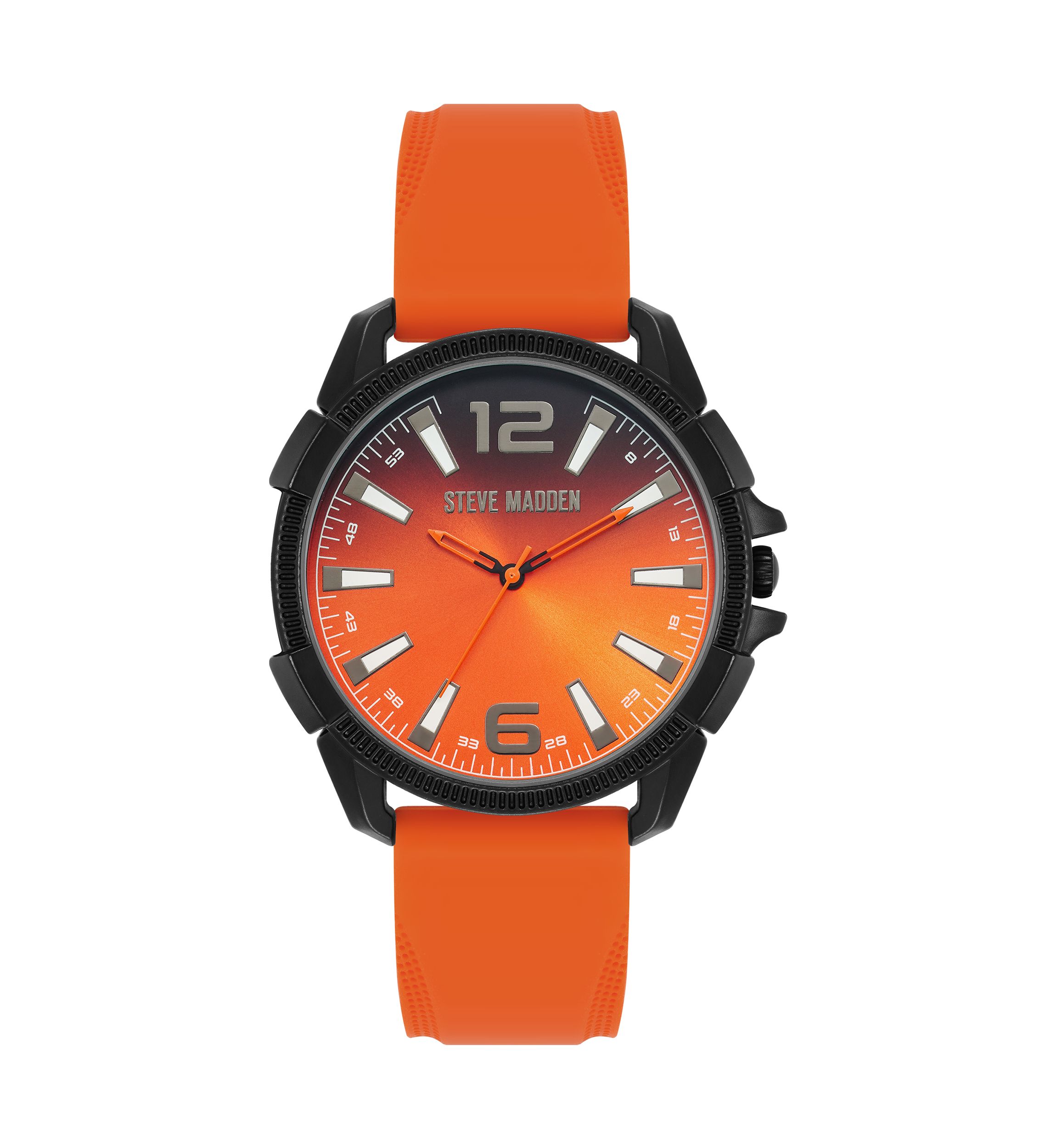 Vibrant Orange Silicone and Black Alloy Metal Watch