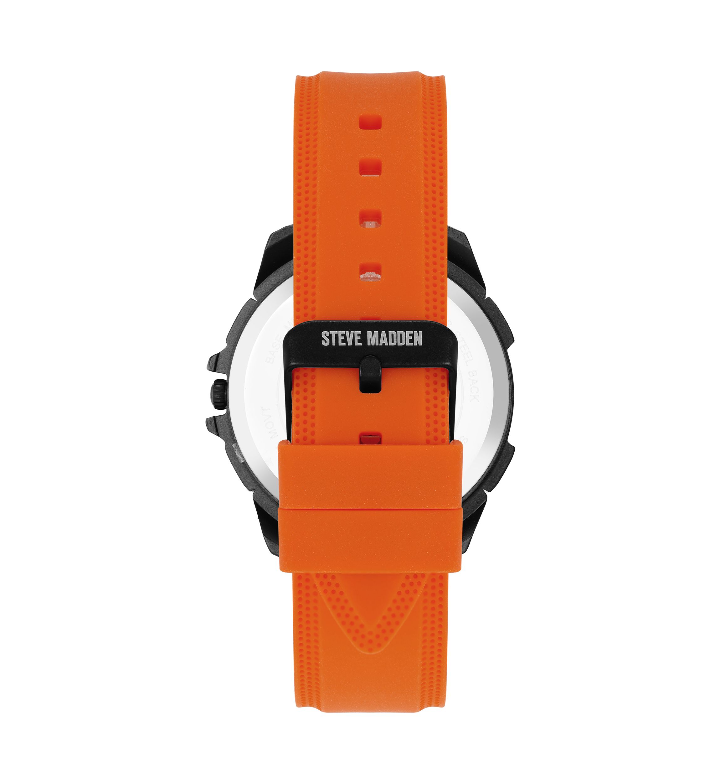 Vibrant Orange Silicone and Black Alloy Metal Watch