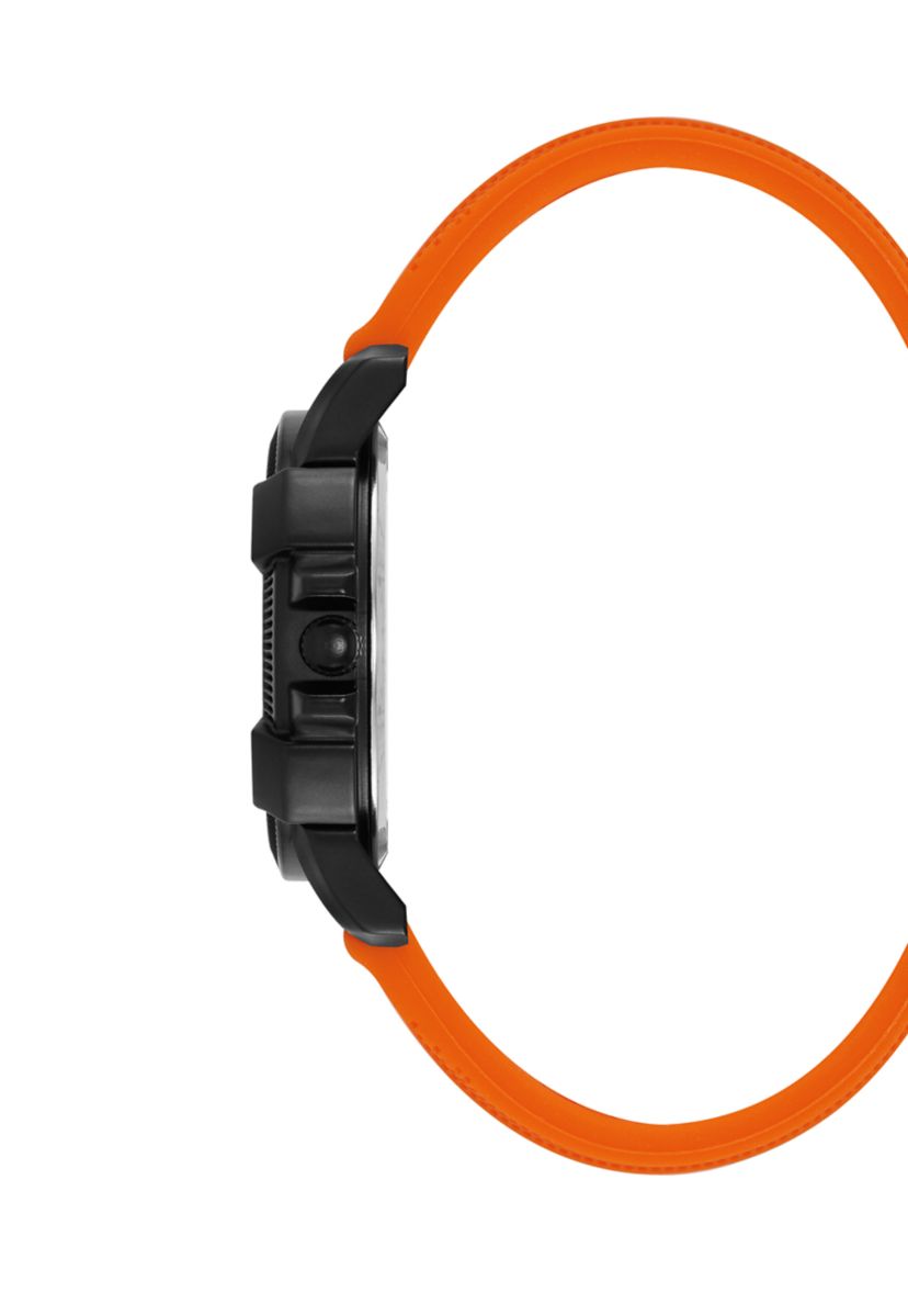 Vibrant Orange Silicone and Black Alloy Metal Watch
