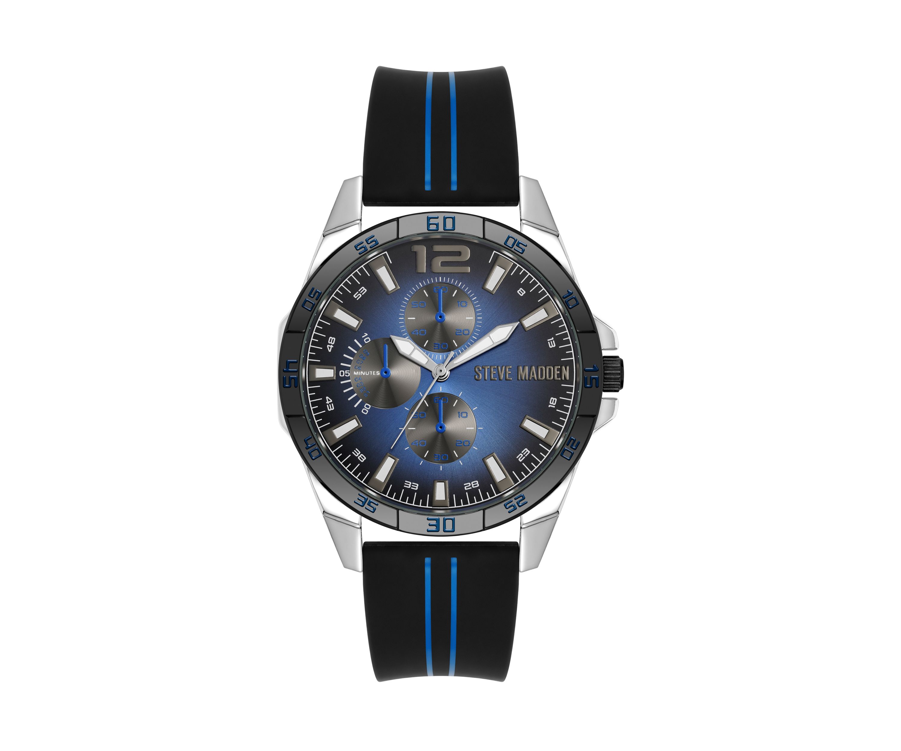  Mens Distinctive Black Silicone Strap with Navy Stripe Detail Watch