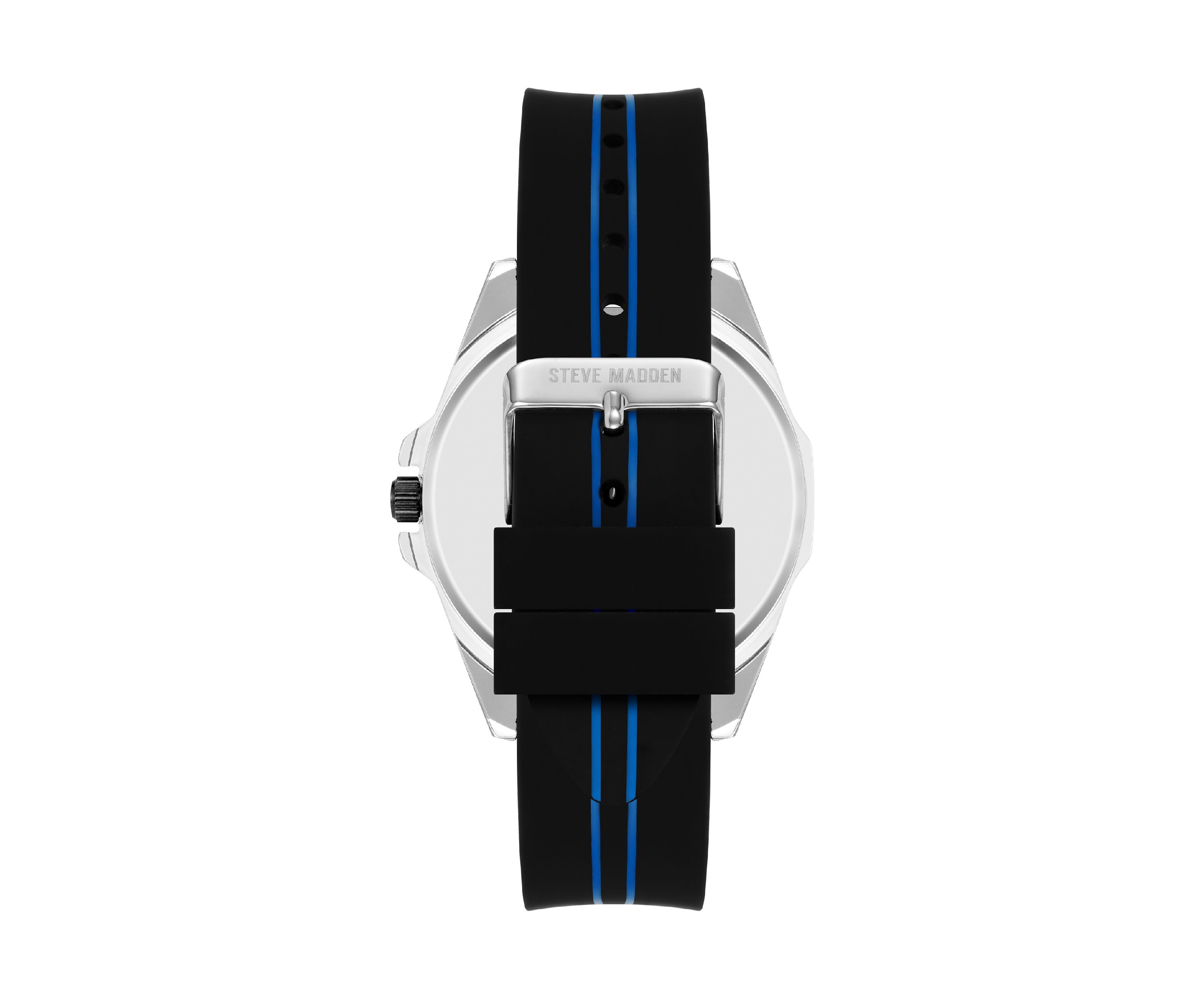  Mens Distinctive Black Silicone Strap with Navy Stripe Detail Watch