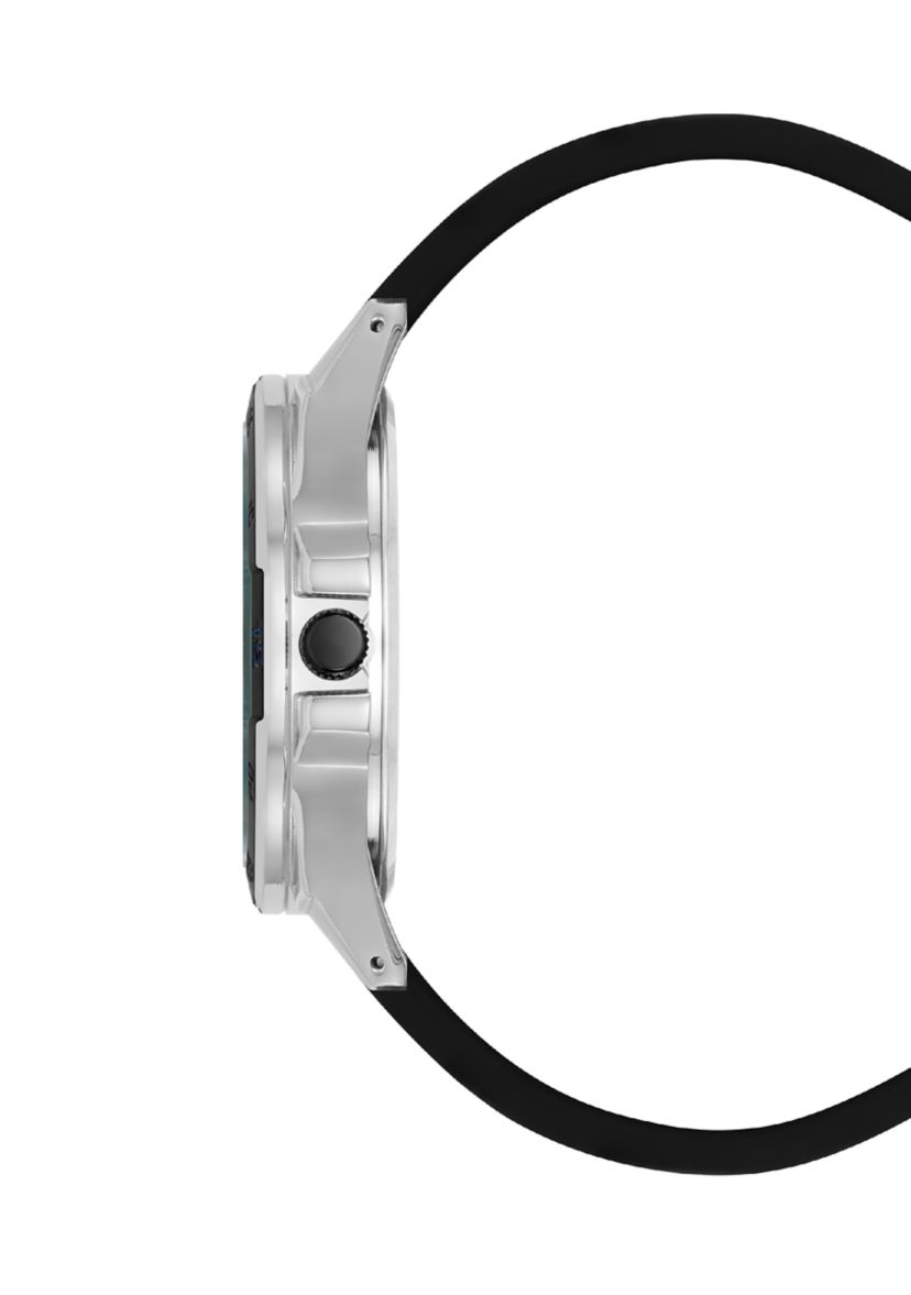  Mens Distinctive Black Silicone Strap with Navy Stripe Detail Watch