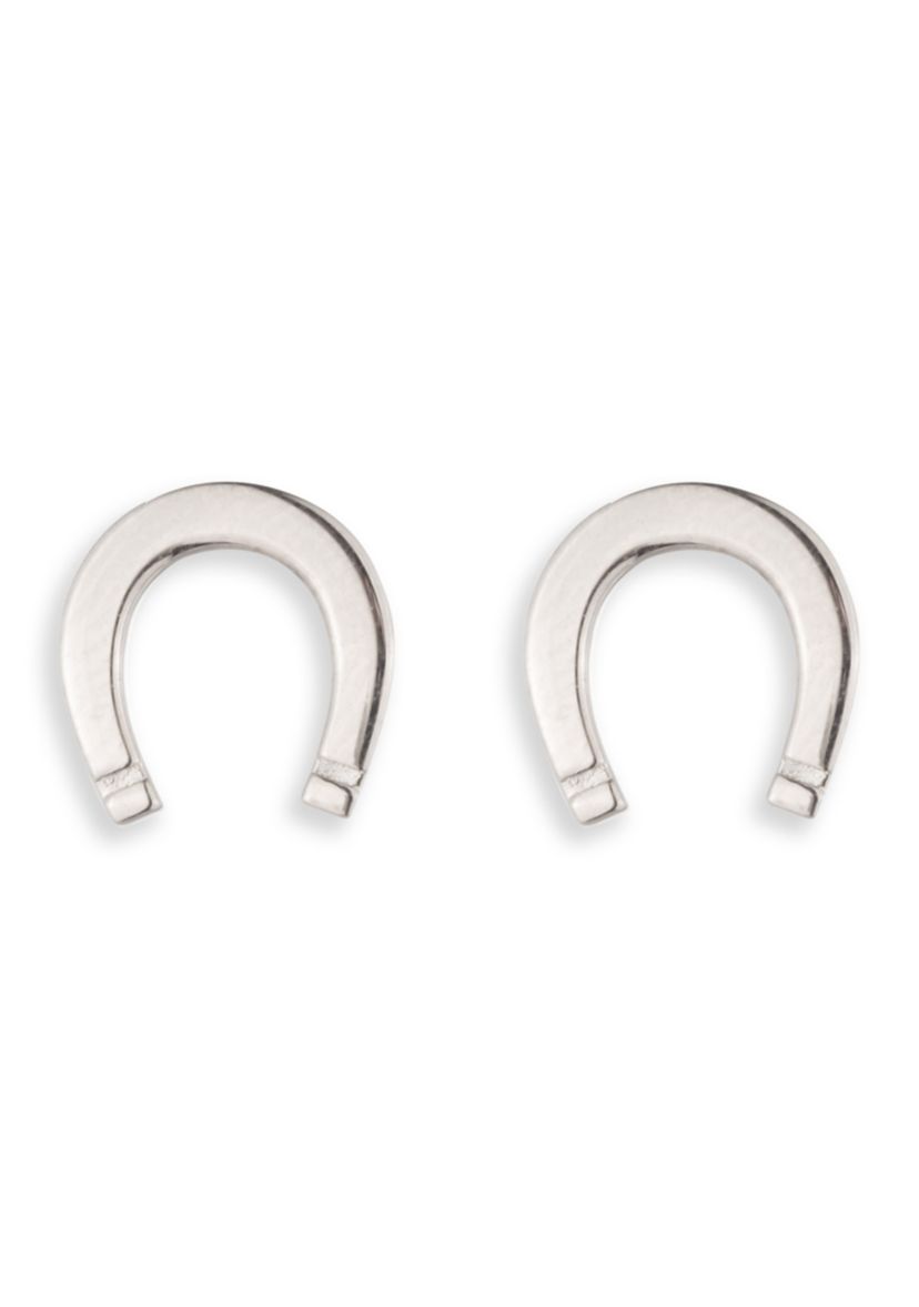Silver Tone Horseshoe Stud Earrings