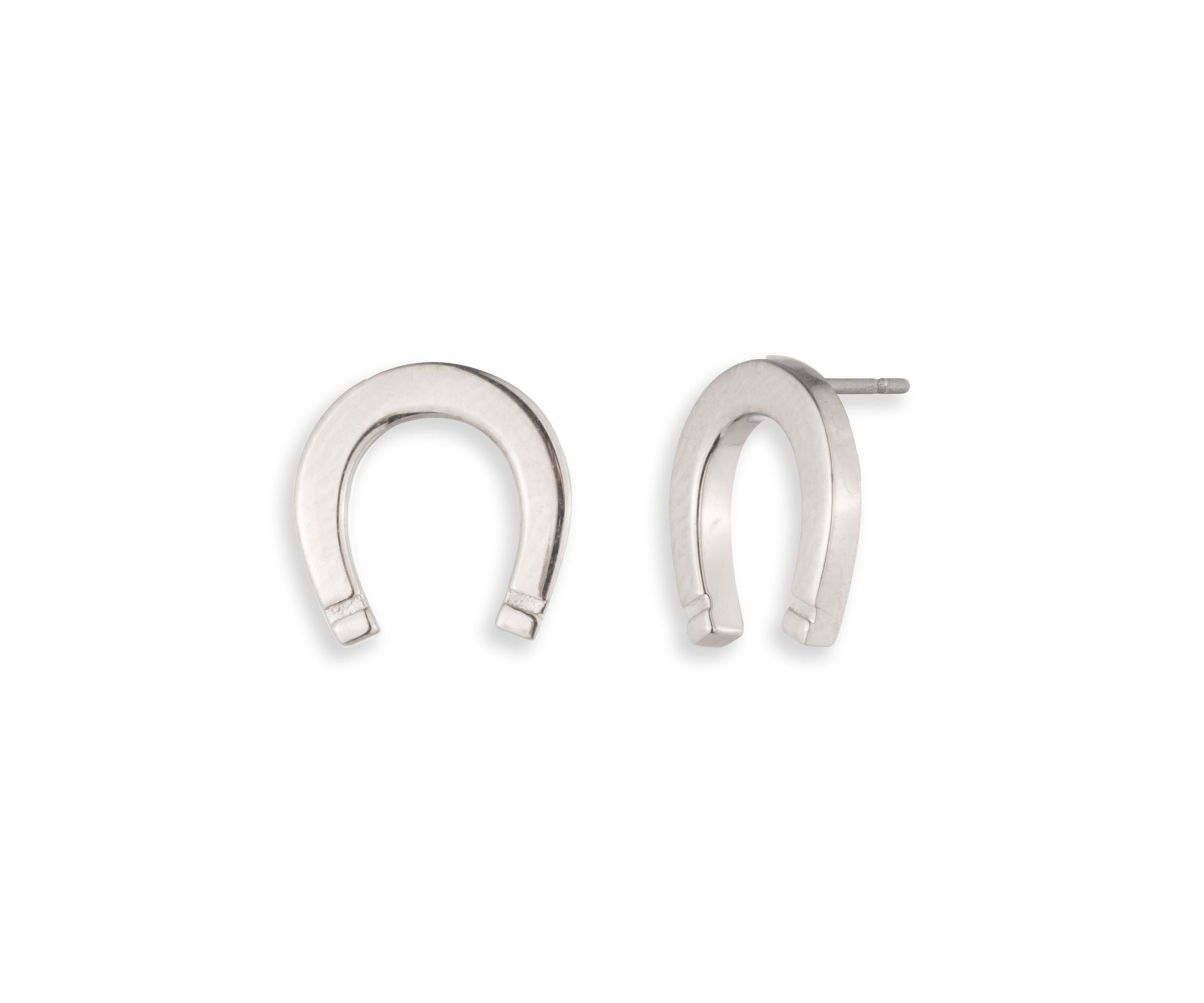 Silver Tone Horseshoe Stud Earrings