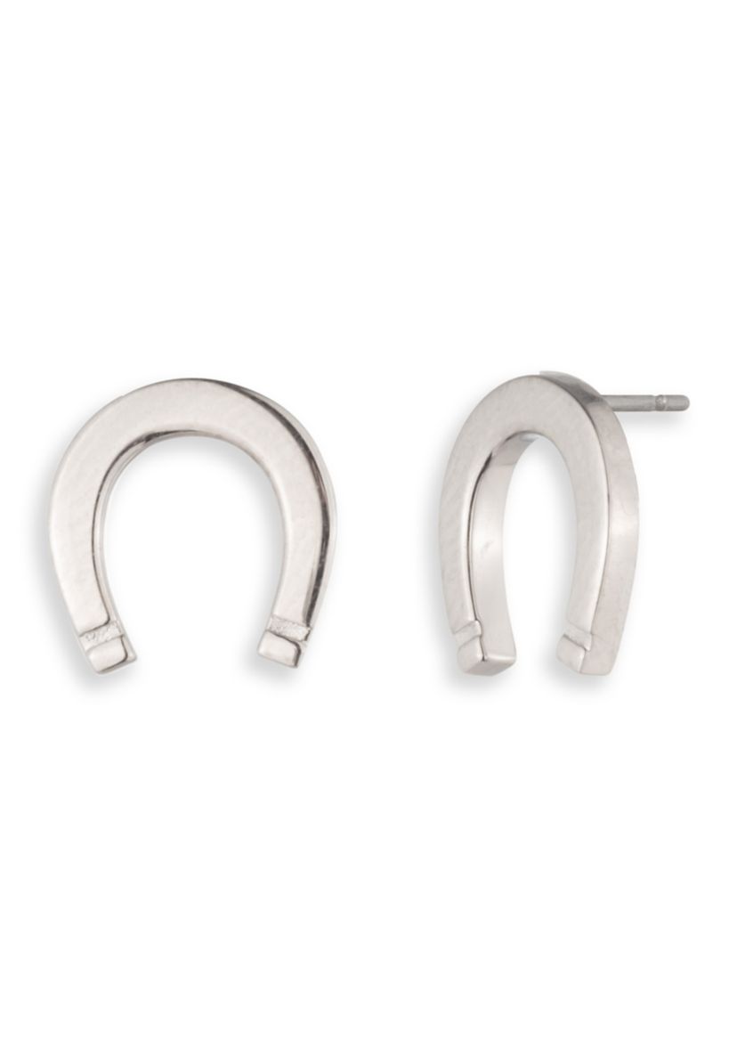 Silver Tone Horseshoe Stud Earrings